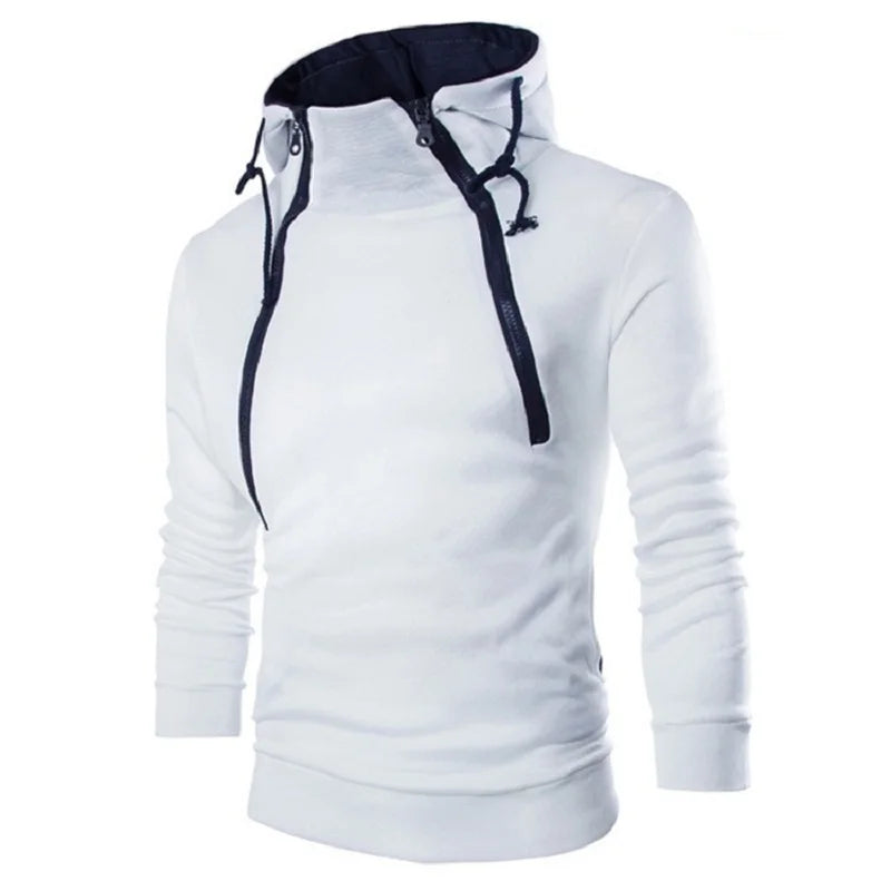 Men's Zipper Hooded Sweatshirt: High Neck Pullover Jacket Coat