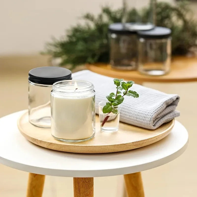 24-Pack 8 OZ Thick Glass Jars with Metal Lids – Clear Round Jars for Candle Making & Food Storage