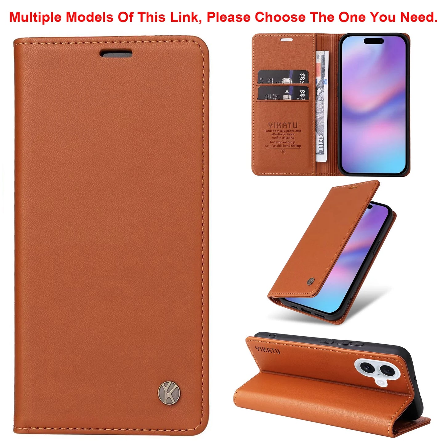 Magnetic Flip Wallet Leather Case for iPhone 17 / 16 / 15 / 14 / 13 / 12 / 11 Series – Multi‑Functional Kickstand Card Holder Cover