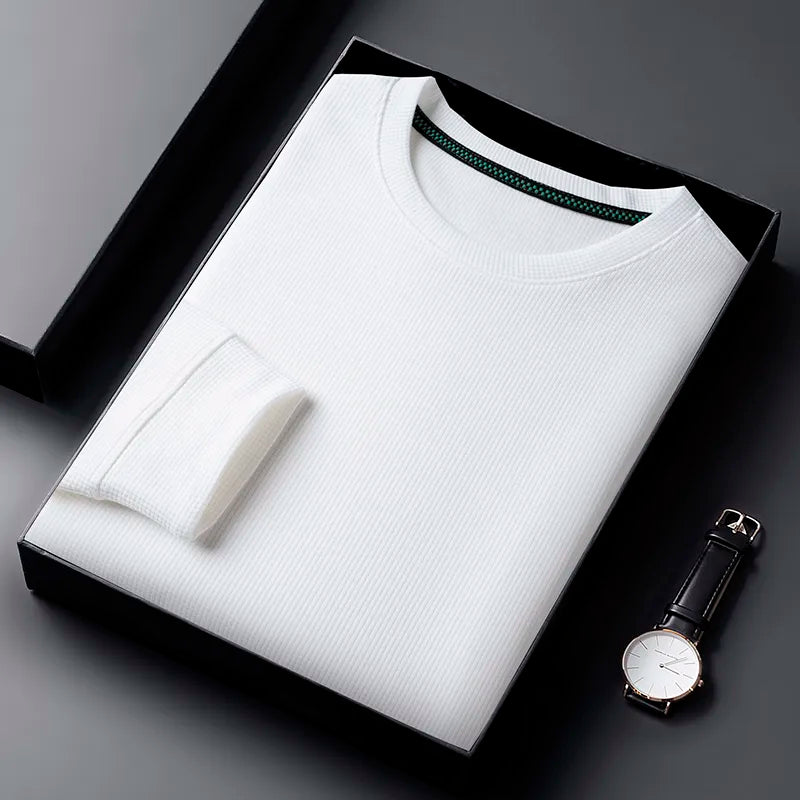Men's Casual Waffle Round Neck Long Sleeve T-shirt: Breathable, Comfortable, and Fashionable
