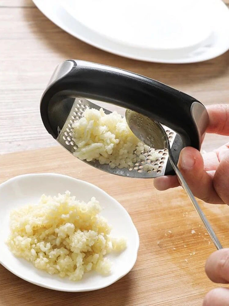 Stainless Steel Garlic Press & Mincer – Manual Kitchen Gadget for Fruits and Vegetables