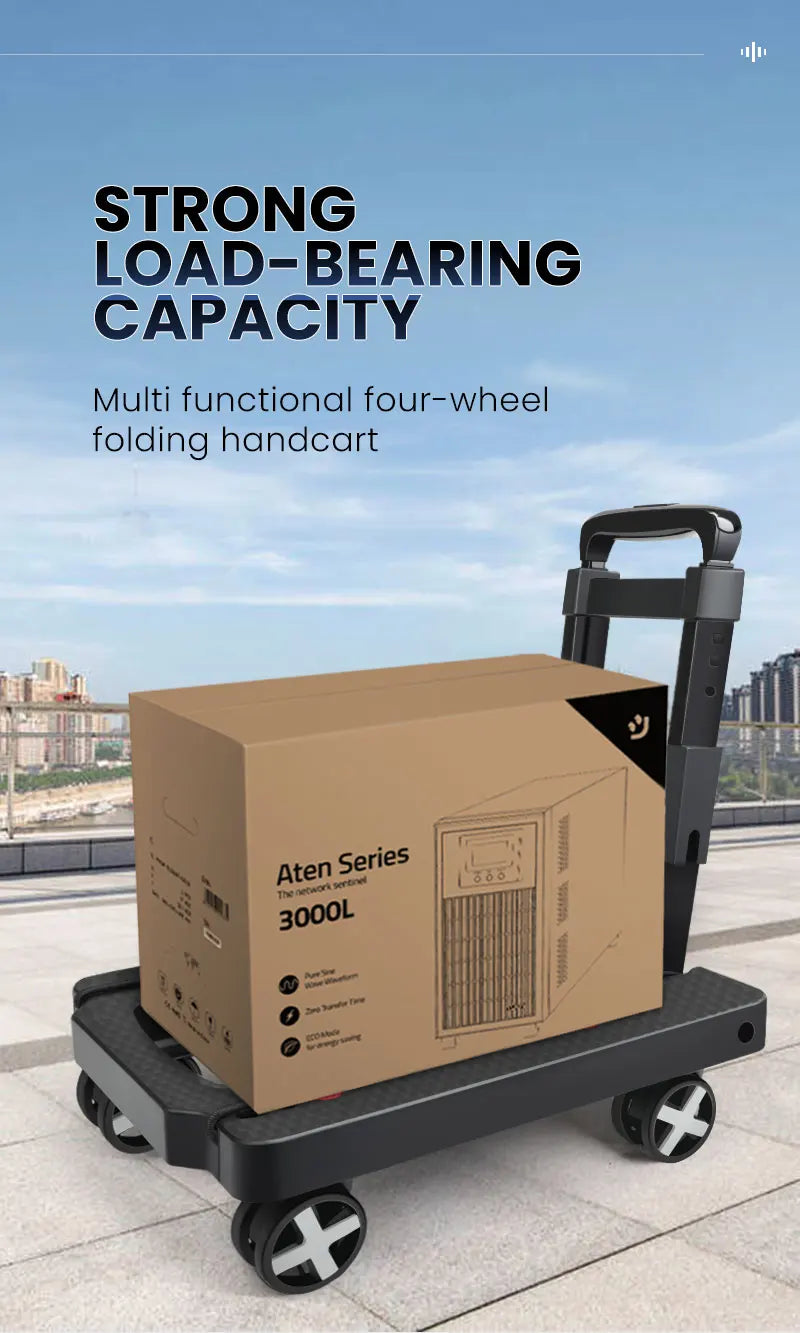 AIRAJ Folding Hand Truck Lightweight Dolly Foldable Luggage Cart with 4 Rotate Wheels, Utility Cart with Adjustable Handle