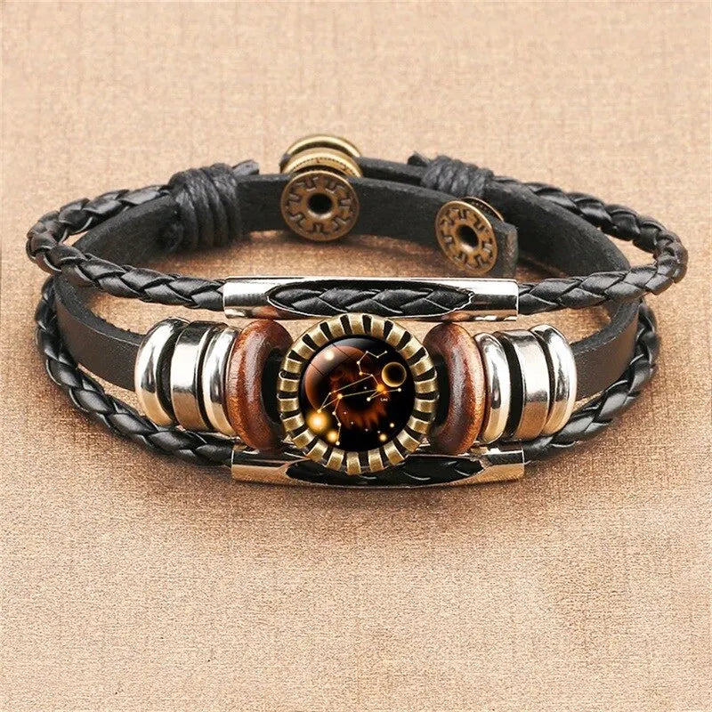 Taurus Leo Zodiac Signs Constellation Charm Bracelet Men Women Fashion Multilayer Weave Leather Bracelet Bangle Jewelry Gifts
