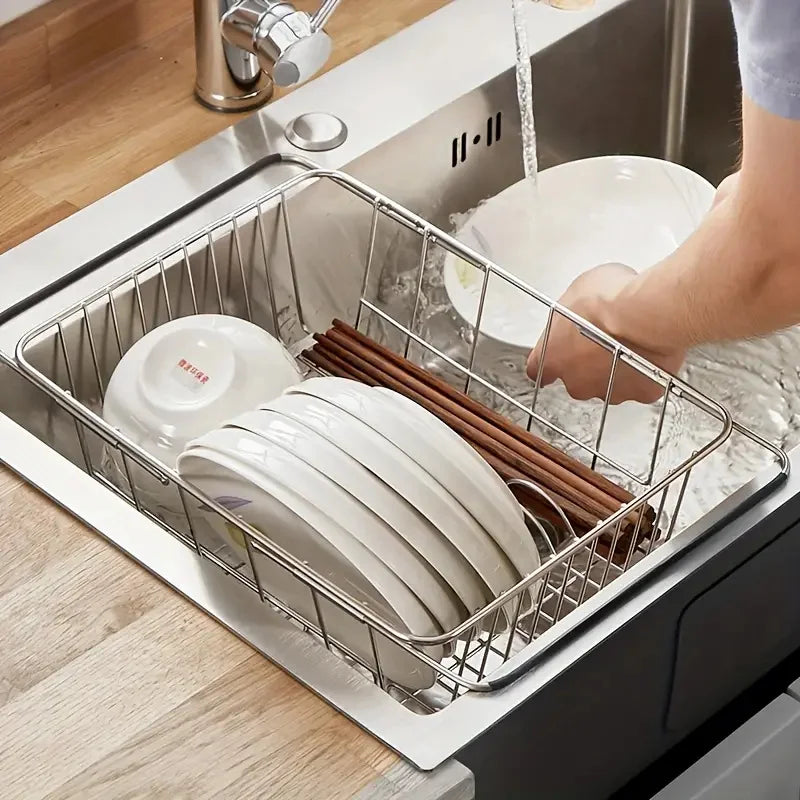 1pc Retractable Sink Drain Rack Sink Dish Drain Rack Expandable Adjustable Vegetable Fruit Washing Basket Kitchen Accessories