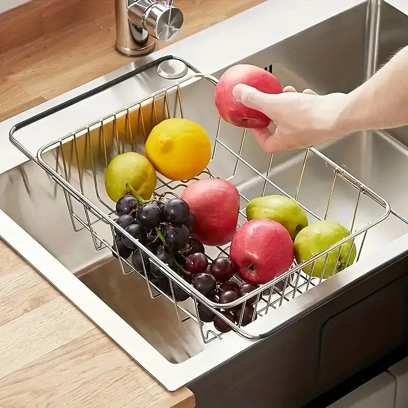 1pc Retractable Sink Drain Rack Sink Dish Drain Rack Expandable Adjustable Vegetable Fruit Washing Basket Kitchen Accessories