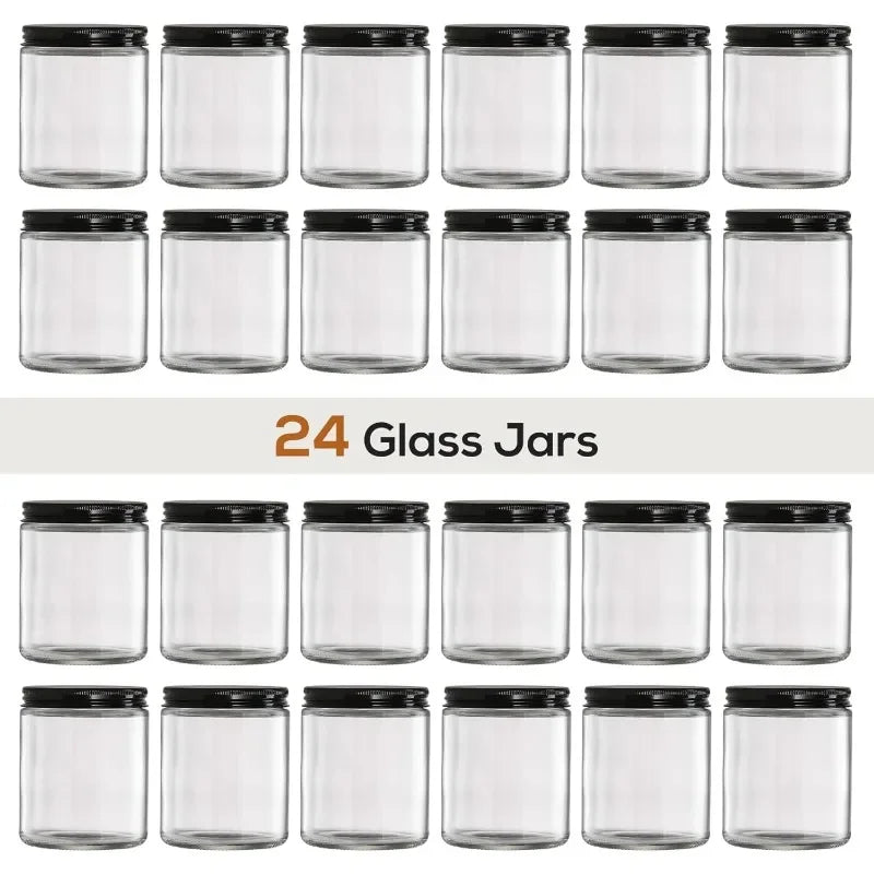24-Pack 8 OZ Thick Glass Jars with Metal Lids – Clear Round Jars for Candle Making & Food Storage