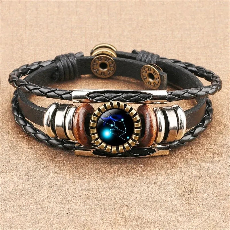 Taurus Leo Zodiac Signs Constellation Charm Bracelet Men Women Fashion Multilayer Weave Leather Bracelet Bangle Jewelry Gifts