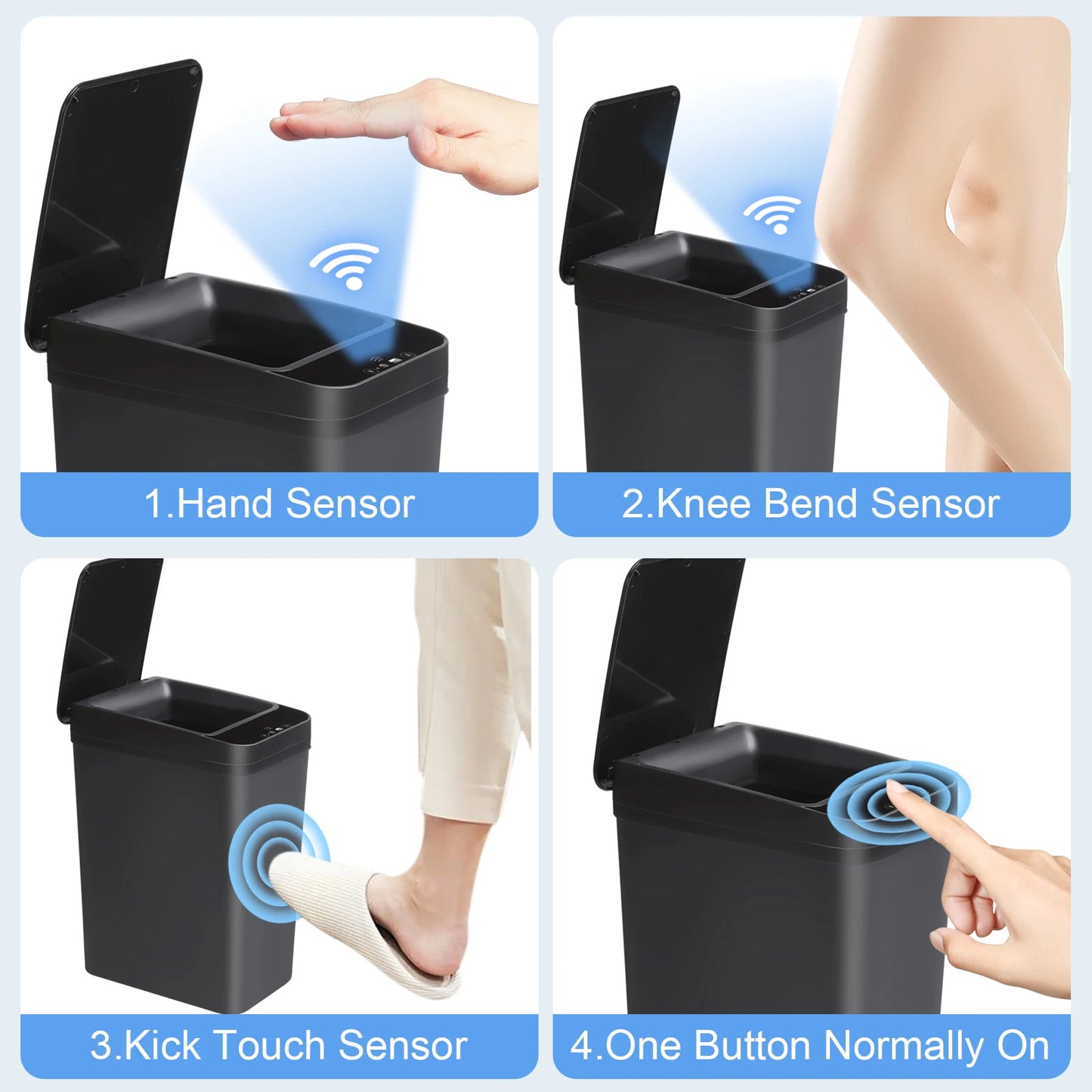 18L Black Bathroom Automatic Trash Can Touchless Smart Motion Sensor Garbage Can with Lids for Bedroom Living Room Office