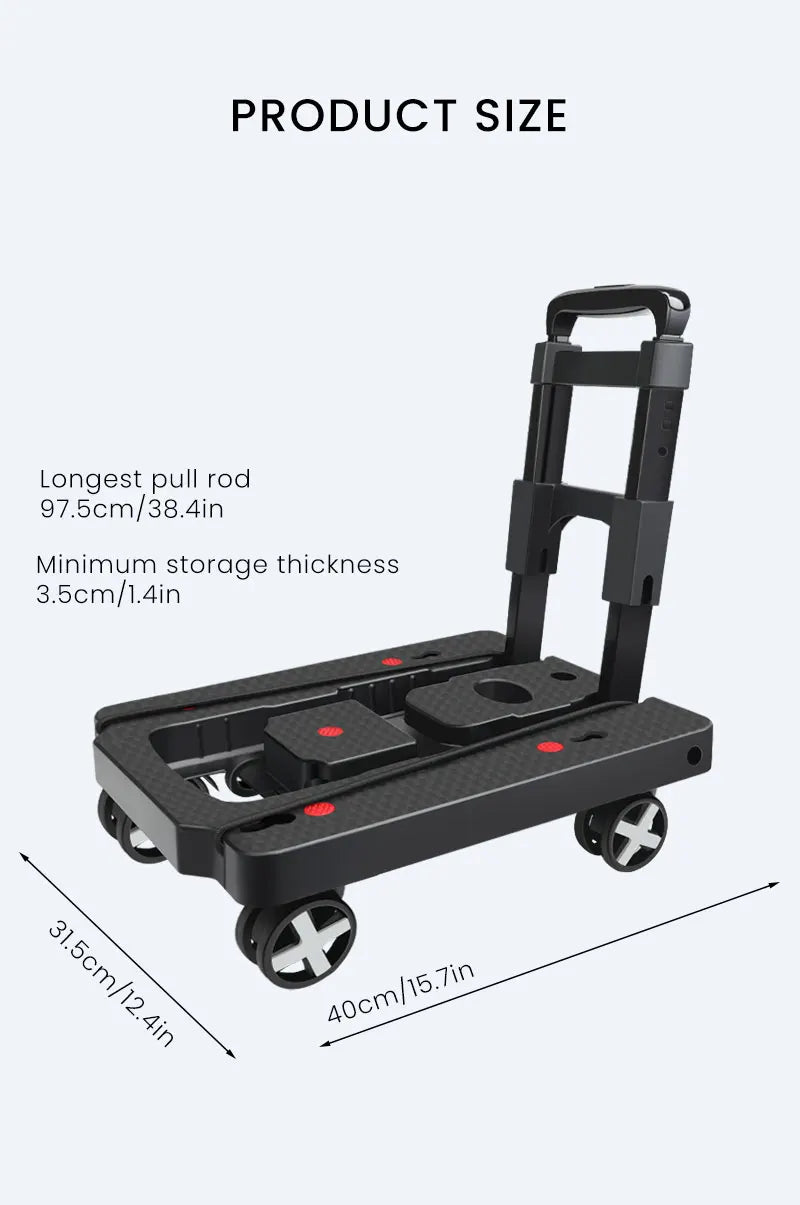 AIRAJ Folding Hand Truck Lightweight Dolly Foldable Luggage Cart with 4 Rotate Wheels, Utility Cart with Adjustable Handle
