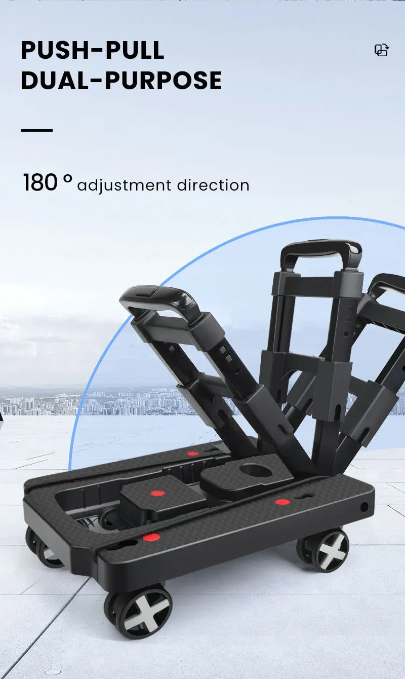 AIRAJ Folding Hand Truck Lightweight Dolly Foldable Luggage Cart with 4 Rotate Wheels, Utility Cart with Adjustable Handle
