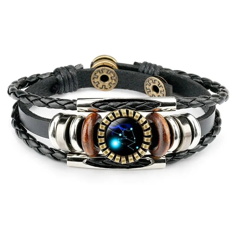 Taurus Leo Zodiac Signs Constellation Charm Bracelet Men Women Fashion Multilayer Weave Leather Bracelet Bangle Jewelry Gifts