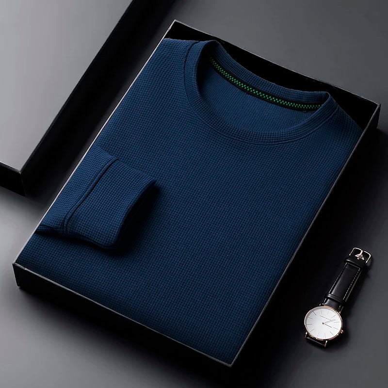 Men's Casual Waffle Round Neck Long Sleeve T-shirt: Breathable, Comfortable, and Fashionable