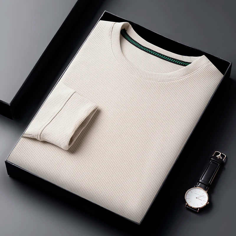 Men's Casual Waffle Round Neck Long Sleeve T-shirt: Breathable, Comfortable, and Fashionable