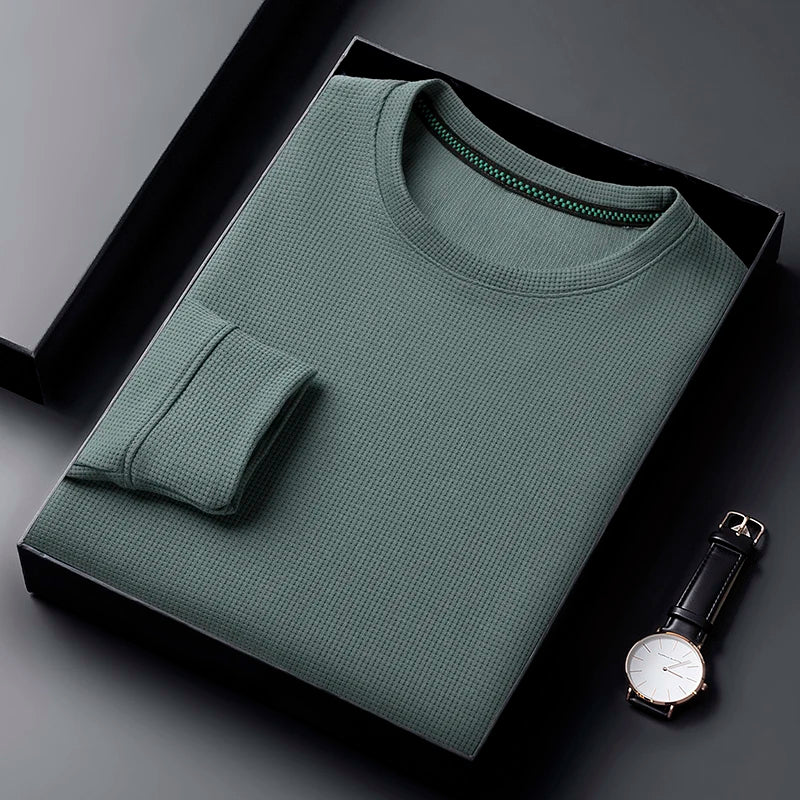 Men's Casual Waffle Round Neck Long Sleeve T-shirt: Breathable, Comfortable, and Fashionable