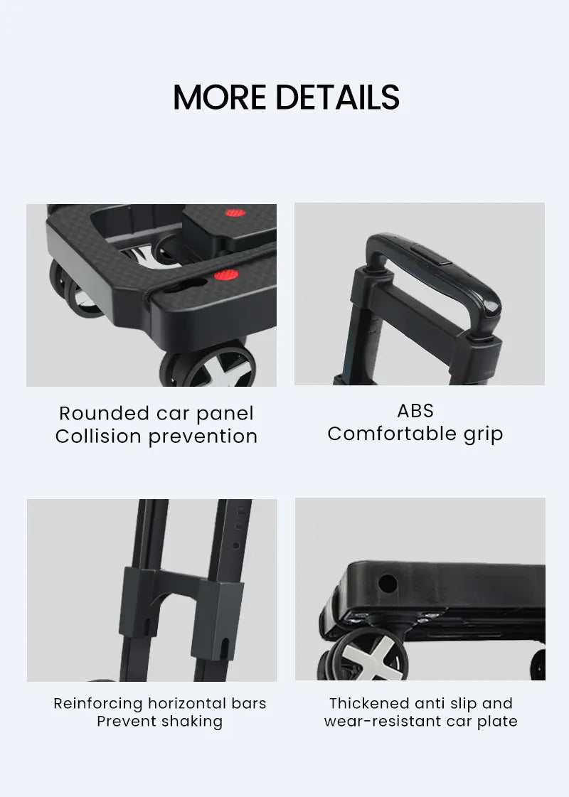 AIRAJ Folding Hand Truck Lightweight Dolly Foldable Luggage Cart with 4 Rotate Wheels, Utility Cart with Adjustable Handle