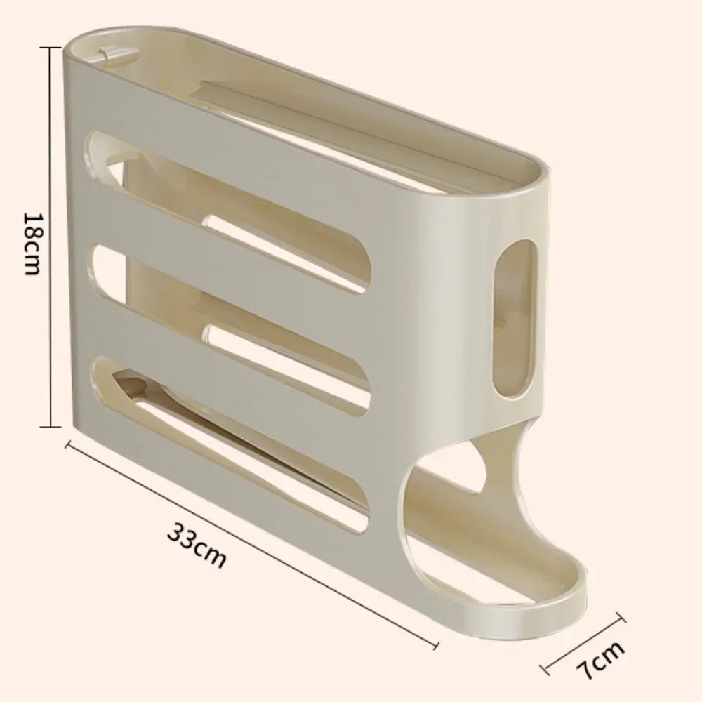 4-Layer Automatic Rolling Egg Holder – Fridge Storage Box & Dispenser for Kitchen Organization