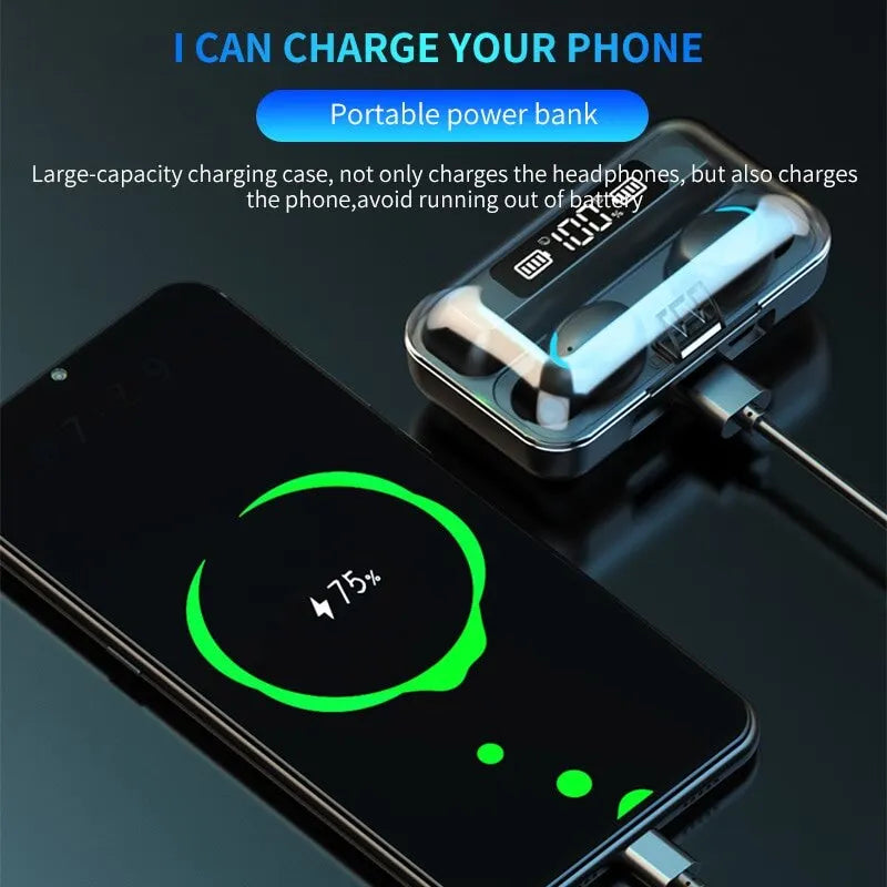 F9 Wireless Earphones Bluetooth TWS LED Display Binaural Headset Waterproof HD Calling CVC 8.0 Noise Reduction Headphones