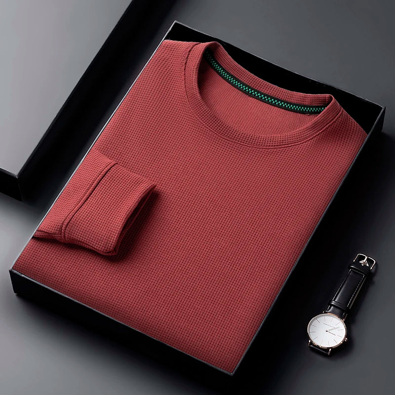 Men's Casual Waffle Round Neck Long Sleeve T-shirt: Breathable, Comfortable, and Fashionable