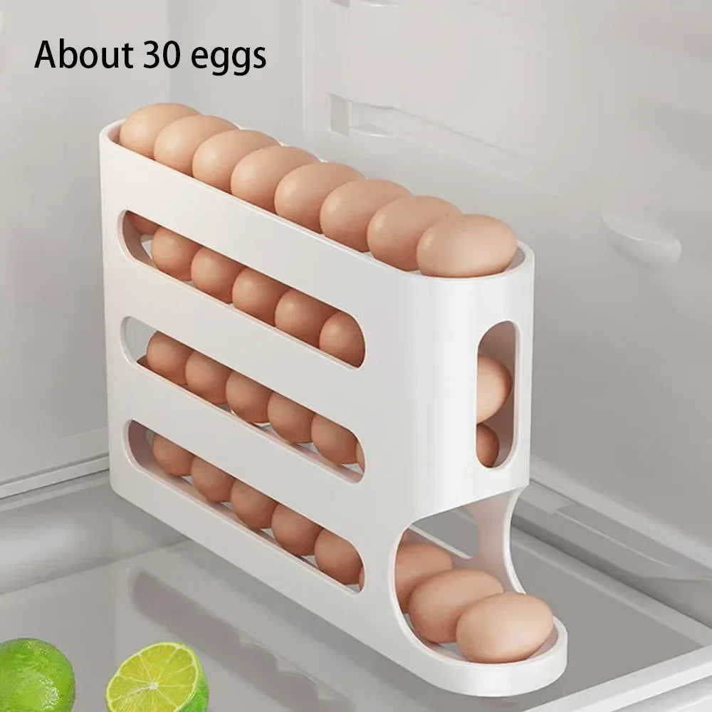 4-Layer Automatic Rolling Egg Holder – Fridge Storage Box & Dispenser for Kitchen Organization