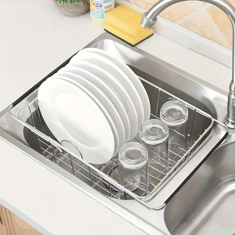 1pc Retractable Sink Drain Rack Sink Dish Drain Rack Expandable Adjustable Vegetable Fruit Washing Basket Kitchen Accessories