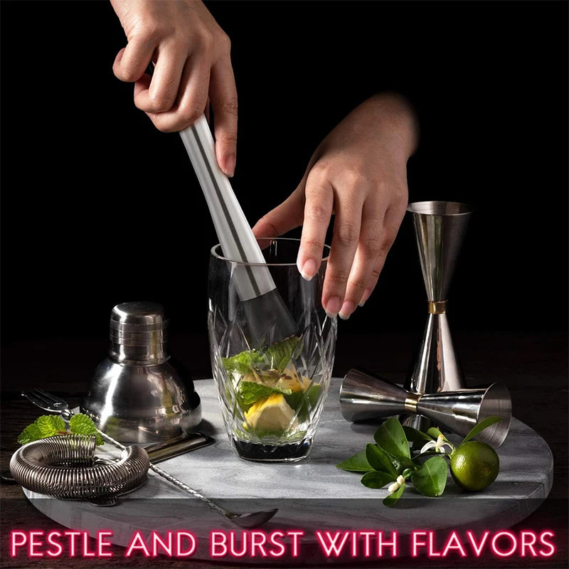 LMETJMA 10 Inch Stainless Steel Mixing Utensil and Stirring Spoon Professional Beverage Muddler Set for Mixed Drinks JT201