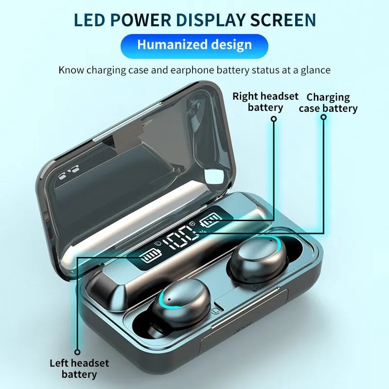 F9 Wireless Earphones Bluetooth TWS LED Display Binaural Headset Waterproof HD Calling CVC 8.0 Noise Reduction Headphones