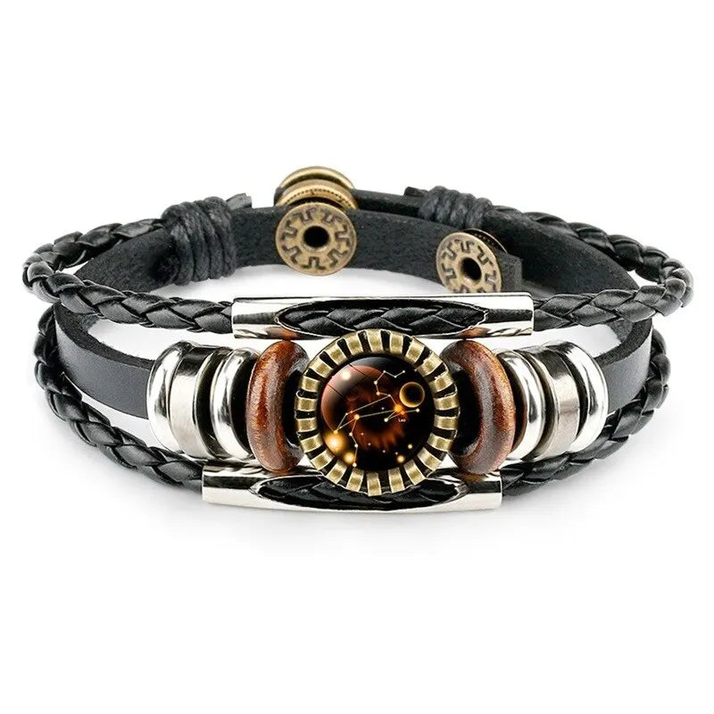 Taurus Leo Zodiac Signs Constellation Charm Bracelet Men Women Fashion Multilayer Weave Leather Bracelet Bangle Jewelry Gifts