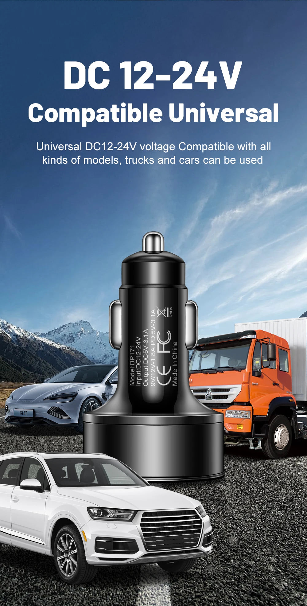 100W 5 Ports Car Charger Fast Charging PD QC3.0 USB C Car Phone Charger Type C Adapter in Car For iPhone Samsung Huawei Xiaomi