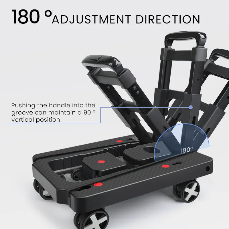AIRAJ Folding Hand Truck Lightweight Dolly Foldable Luggage Cart with 4 Rotate Wheels, Utility Cart with Adjustable Handle