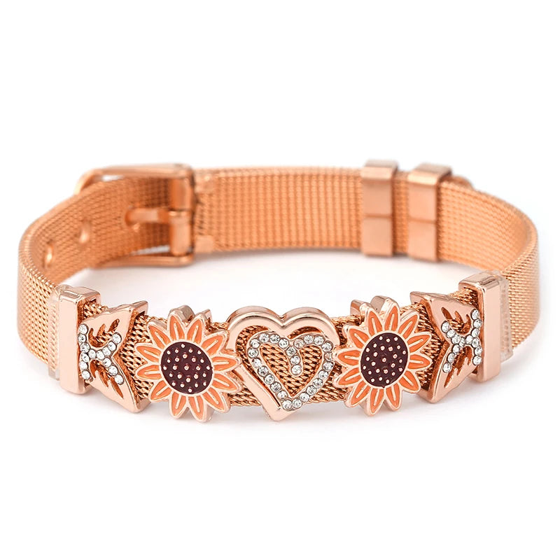 Crystal mom Camera Hollow Love Beads Charm Bracelets DIY Stainless Steel Mesh Belt Bracelet Bangle For Women Men Jewelry Gift