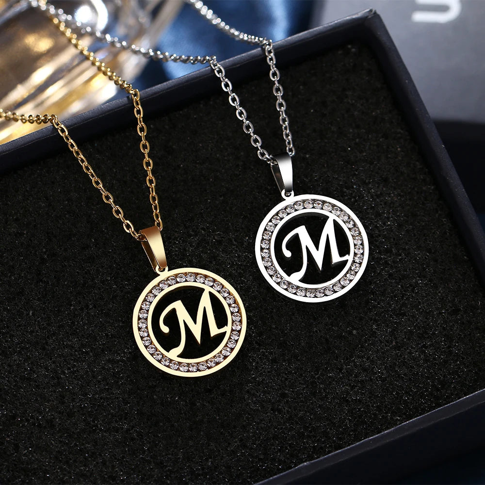 CACANA 316L Stainless Steel A-Z Letter Necklace with Crystal Rhinestone, Ideal for Women's Wedding and Valentine's Day Gifts.