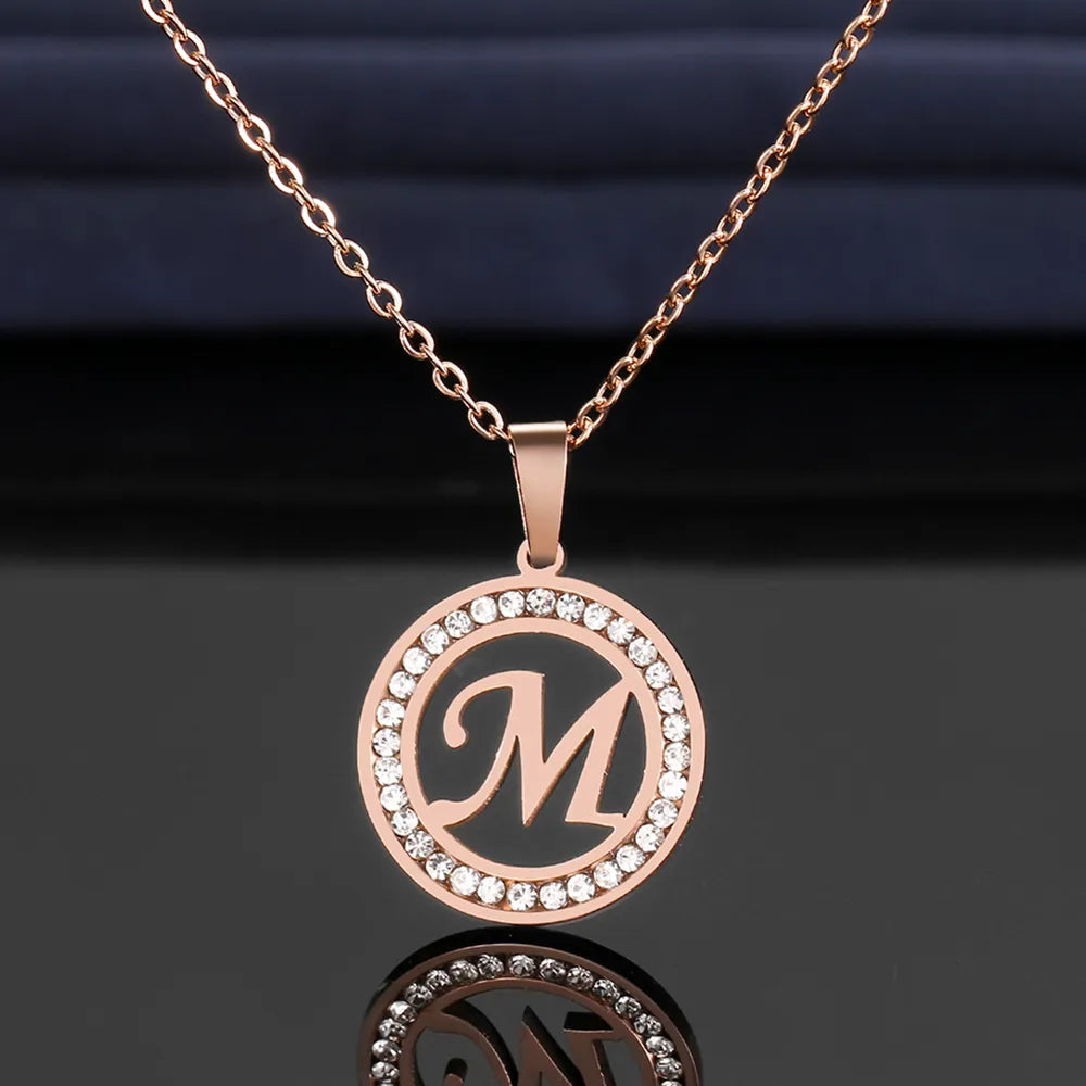 CACANA 316L Stainless Steel A-Z Letter Necklace with Crystal Rhinestone, Ideal for Women's Wedding and Valentine's Day Gifts.