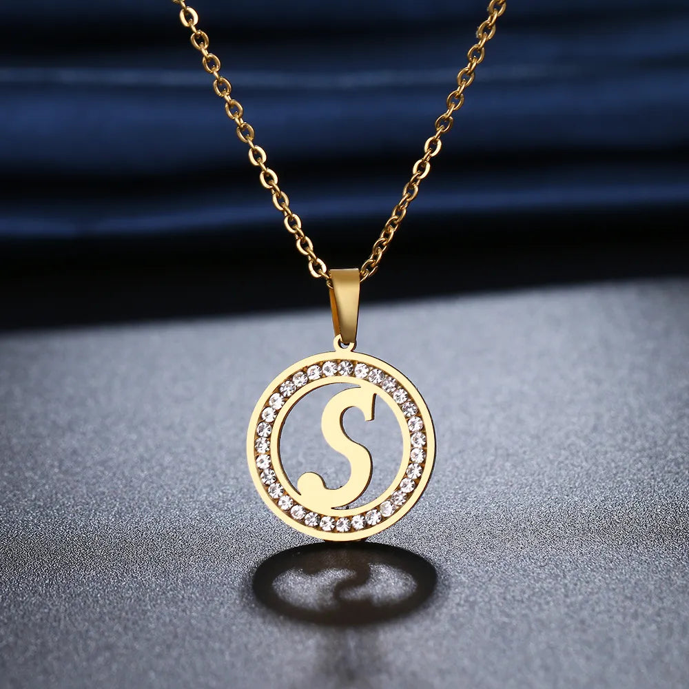 CACANA 316L Stainless Steel A-Z Letter Necklace with Crystal Rhinestone, Ideal for Women's Wedding and Valentine's Day Gifts.