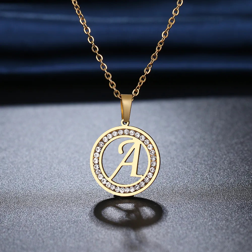 CACANA 316L Stainless Steel A-Z Letter Necklace with Crystal Rhinestone, Ideal for Women's Wedding and Valentine's Day Gifts.