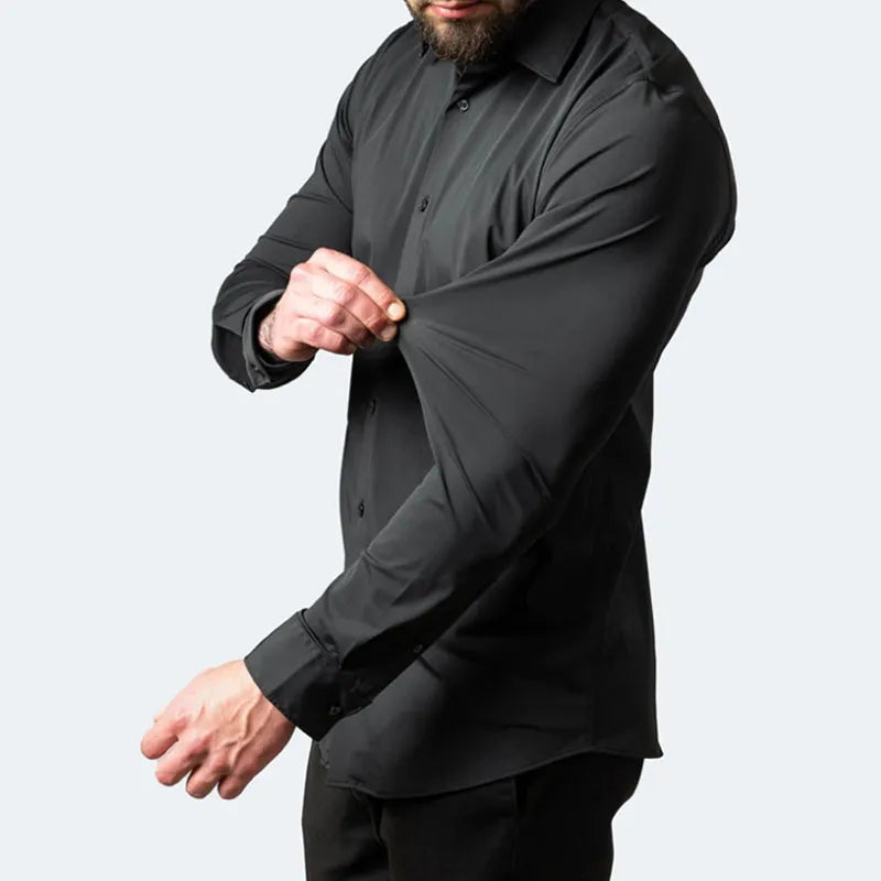 6xl New autumn and winter elastic force non-iron men's long-sleeved business casual shirt solid color mercerized vertical shirt