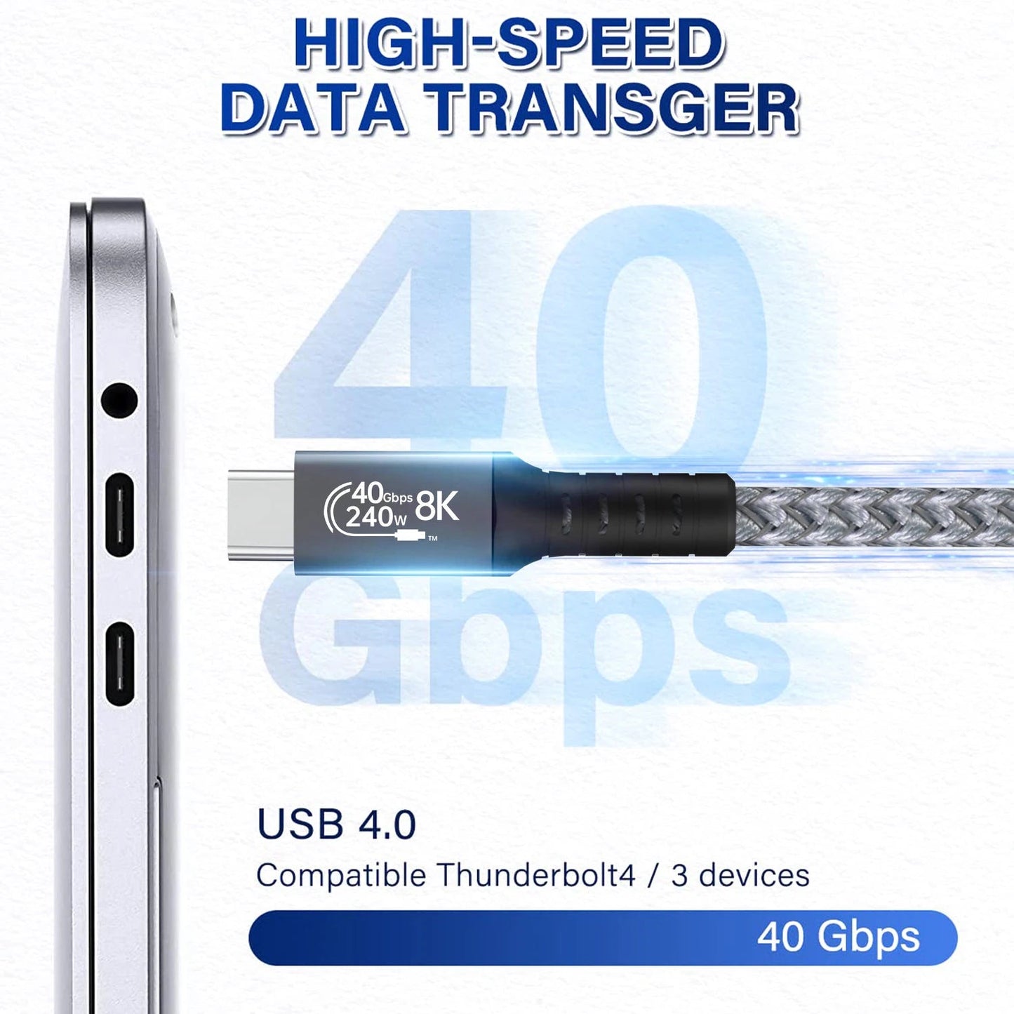 UGOURD USB4 Cable 40Gbps 240W Thunderbolt 4 Type C Fast Charging Cable Thunderbolt3 USB C to C Data Transfer Cable For eGPU 2m