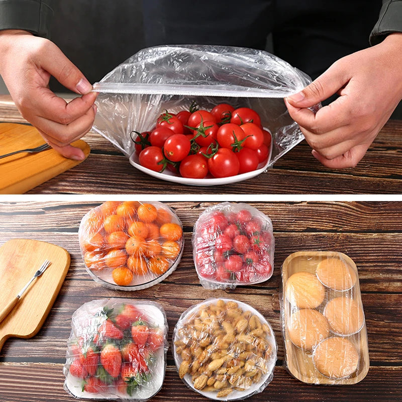 Reusable Disposable Food Cover Plastic Wrap - Elastic Lids for Kitchen Bowls and Plates
