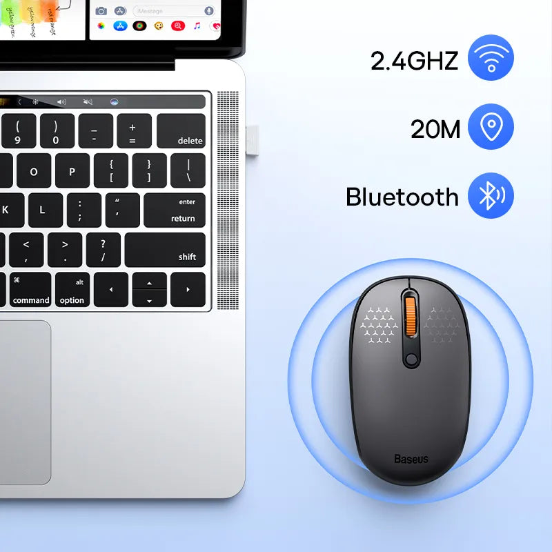 Baseus Mouse Bluetooth Wireless Computer 1600DPI Silent Mouse with 2.4GHz USB Nano Receiver for PC MacBook Tablet Laptop