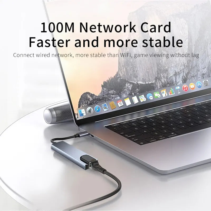 Usb 8 In 1 Type C 3 1 To 4k Hdmi Hub Adapter With Sd Tf Rj45 Card Reader Pd Fast Charge For Macbook Notebook Computer