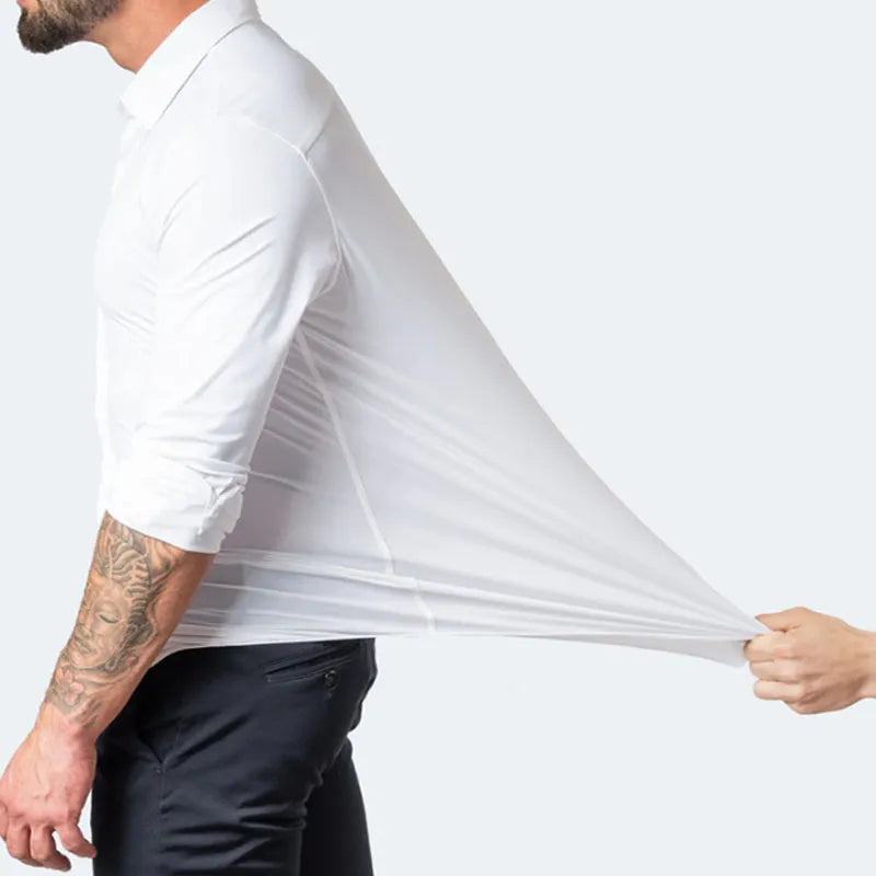 6xl New autumn and winter elastic force non-iron men's long-sleeved business casual shirt solid color mercerized vertical shirt