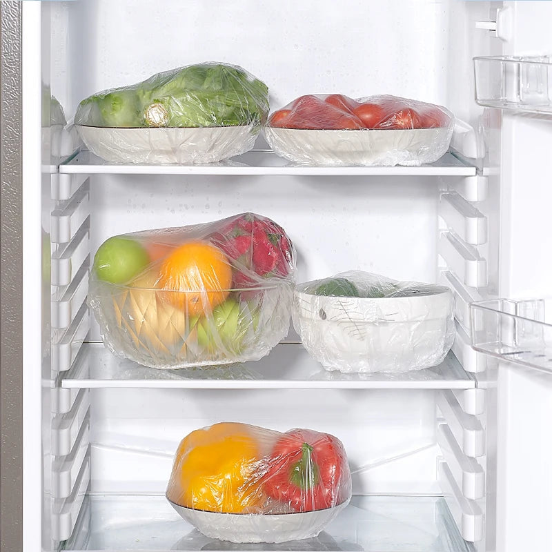 Reusable Disposable Food Cover Plastic Wrap - Elastic Lids for Kitchen Bowls and Plates