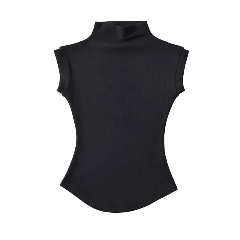 Women Summer Sexy Turtleneck Sleeveless T-Shirts Tops Solid Slim Fit Pullovers Causal Tees Shirts Female Streetwear Basics Tees - Etawia Products