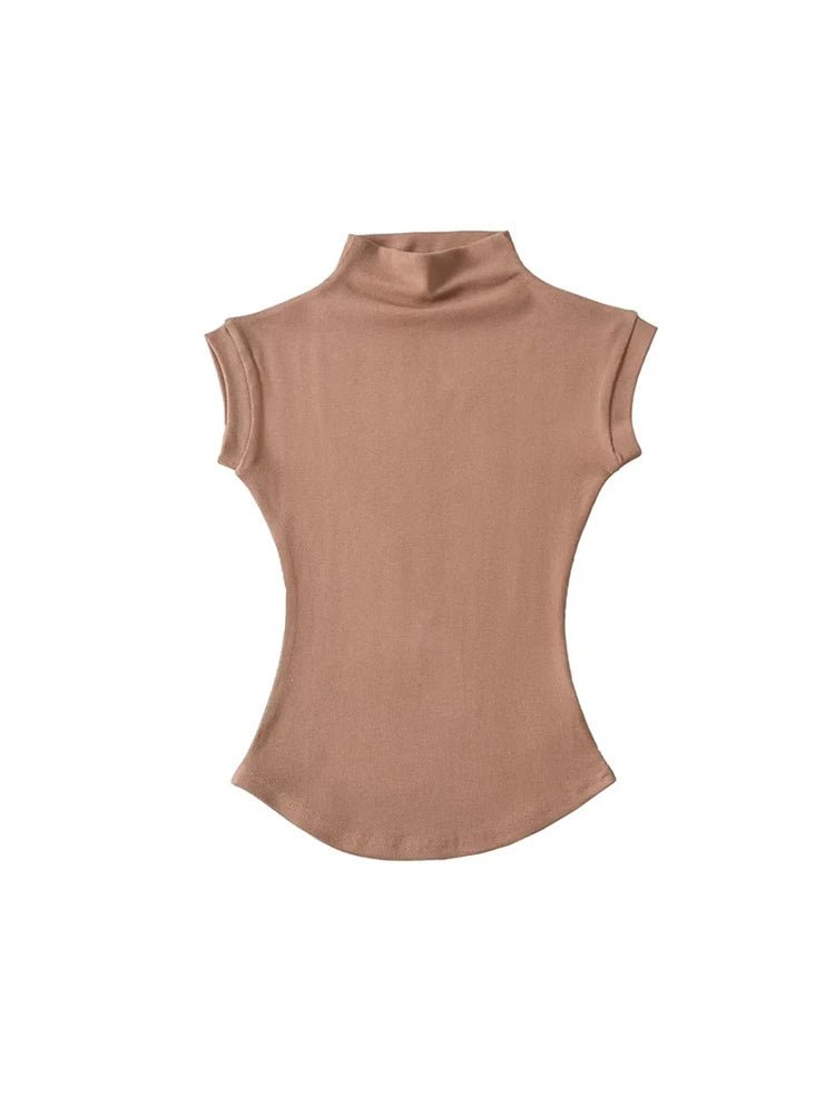Women Summer Sexy Turtleneck Sleeveless T-Shirts Tops Solid Slim Fit Pullovers Causal Tees Shirts Female Streetwear Basics Tees - Etawia Products