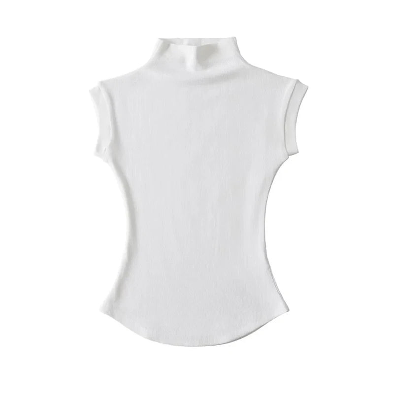 Women Summer Sexy Turtleneck Sleeveless T-Shirts Tops Solid Slim Fit Pullovers Causal Tees Shirts Female Streetwear Basics Tees - Etawia Products