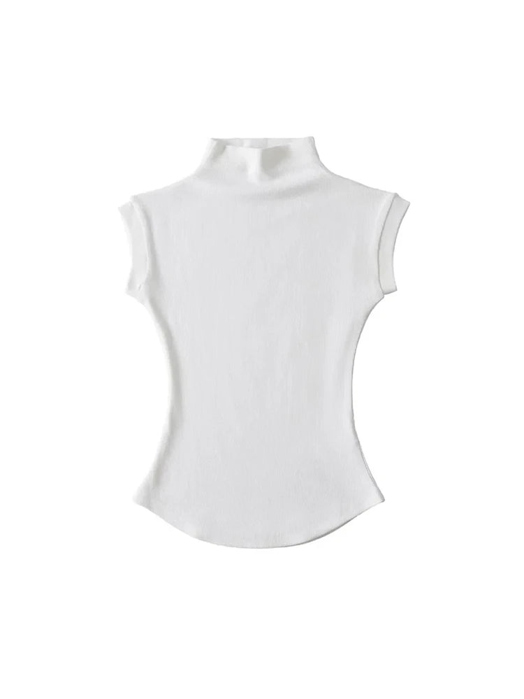 Women Summer Sexy Turtleneck Sleeveless T-Shirts Tops Solid Slim Fit Pullovers Causal Tees Shirts Female Streetwear Basics Tees - Etawia Products