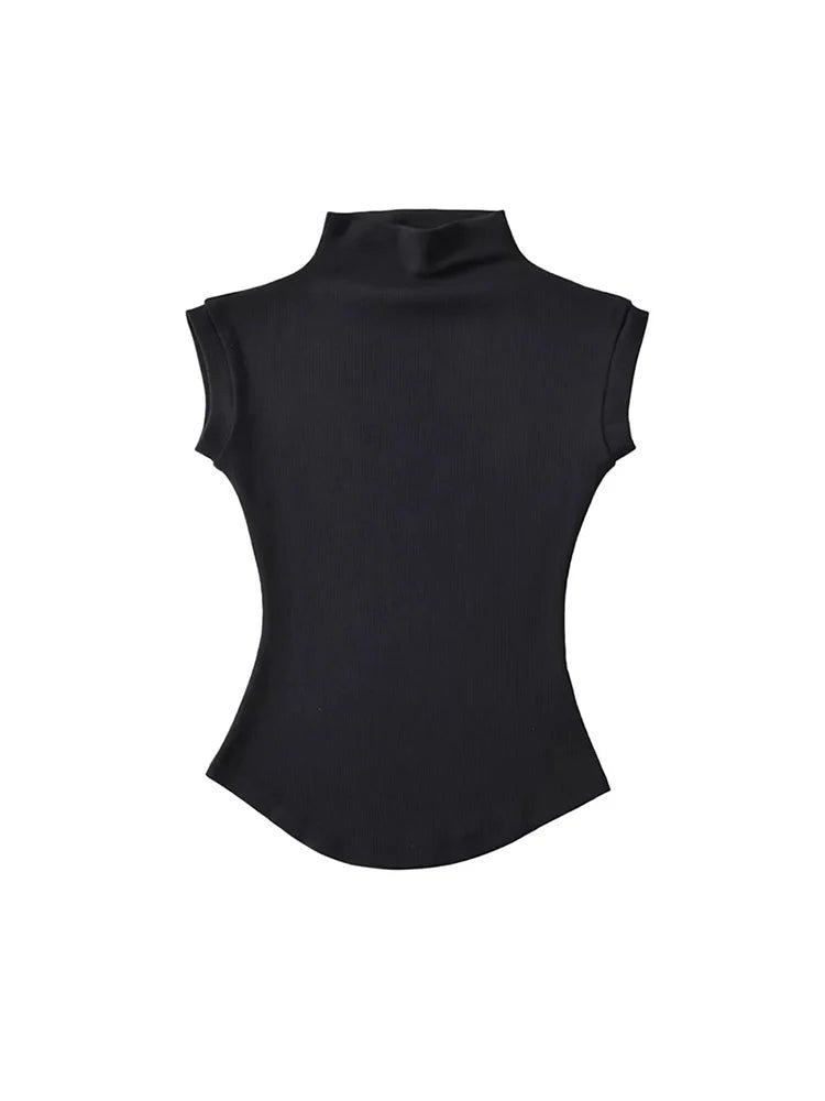 Women Summer Sexy Turtleneck Sleeveless T-Shirts Tops Solid Slim Fit Pullovers Causal Tees Shirts Female Streetwear Basics Tees - Etawia Products