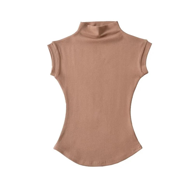 Women Summer Sexy Turtleneck Sleeveless T-Shirts Tops Solid Slim Fit Pullovers Causal Tees Shirts Female Streetwear Basics Tees - Etawia Products