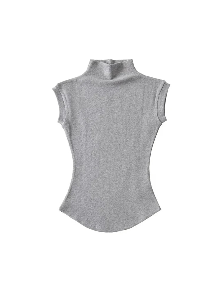 Women Summer Sexy Turtleneck Sleeveless T-Shirts Tops Solid Slim Fit Pullovers Causal Tees Shirts Female Streetwear Basics Tees - Etawia Products