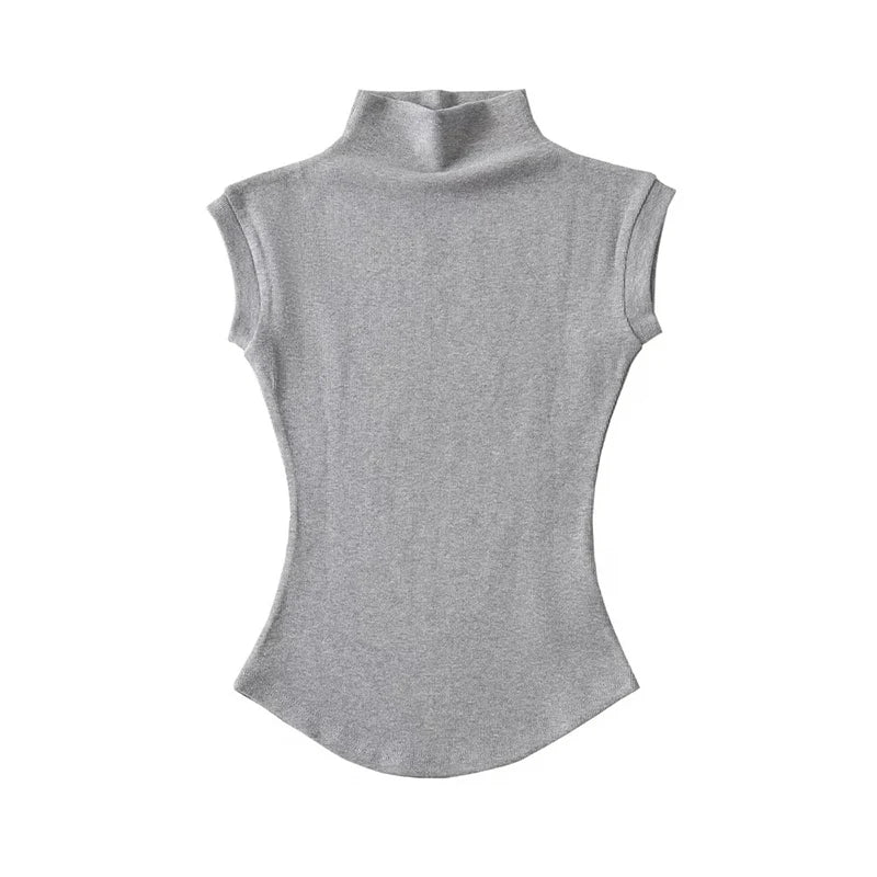 Women Summer Sexy Turtleneck Sleeveless T-Shirts Tops Solid Slim Fit Pullovers Causal Tees Shirts Female Streetwear Basics Tees - Etawia Products