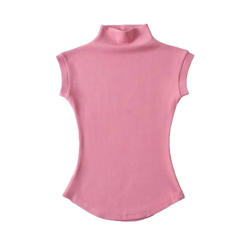 Women Summer Sexy Turtleneck Sleeveless T-Shirts Tops Solid Slim Fit Pullovers Causal Tees Shirts Female Streetwear Basics Tees - Etawia Products